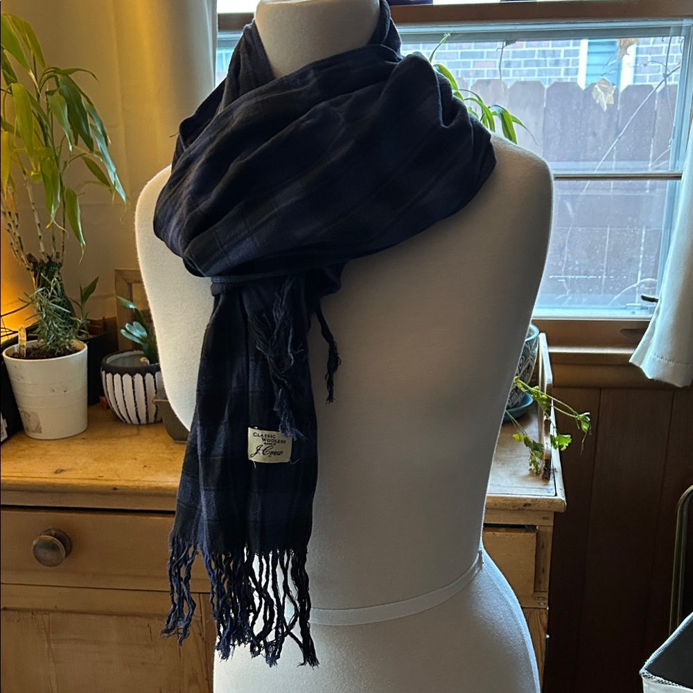 J. Crew Dark Blue and Black Wool Scarf